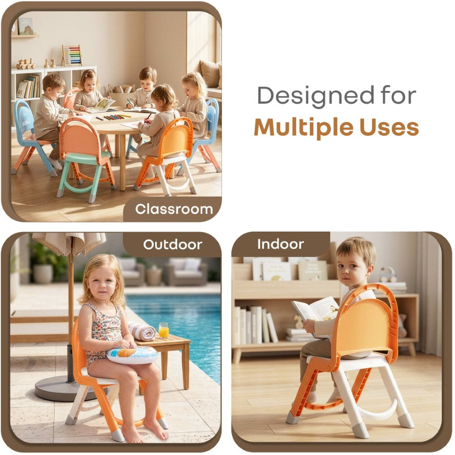 Jelly Bean Zippy Foldable Kids Chair - Ergonomic, Durable PP Material, Triangular Stable Structure, Travel-Friendly & Multi-Activity Chair (1-8 Years) - Orange White