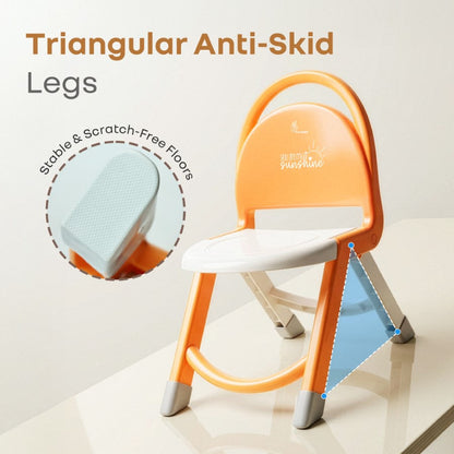 Jelly Bean Zippy Foldable Kids Chair - Ergonomic, Durable PP Material, Triangular Stable Structure, Travel-Friendly & Multi-Activity Chair (1-8 Years) - Orange White