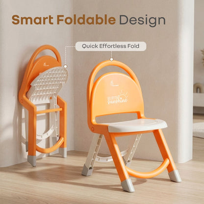 Jelly Bean Zippy Foldable Kids Chair - Ergonomic, Durable PP Material, Triangular Stable Structure, Travel-Friendly & Multi-Activity Chair (1-8 Years) - Orange White