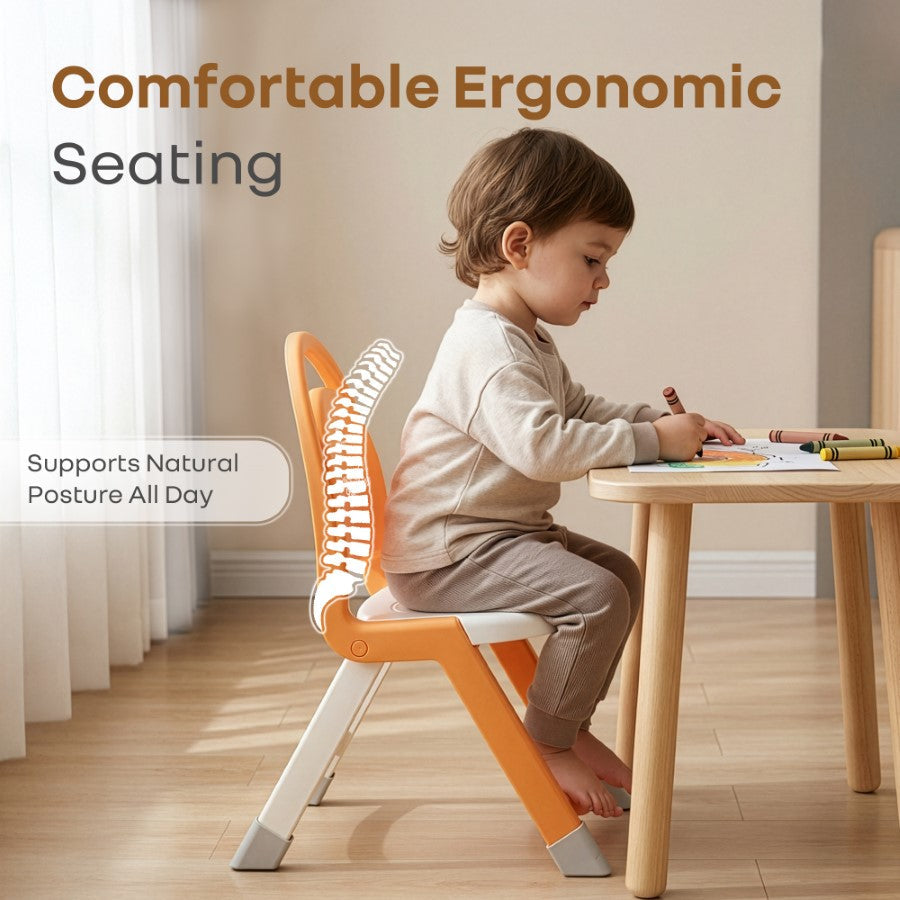 Jelly Bean Zippy Foldable Kids Chair - Ergonomic, Durable PP Material, Triangular Stable Structure, Travel-Friendly & Multi-Activity Chair (1-8 Years) - Orange White