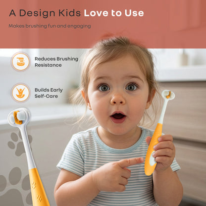 Tiny Smiles Poppins Kids Toothbrush, 3-Sided 360° Cleaning Brush, Ultra-Soft PBT Bristles - Orange