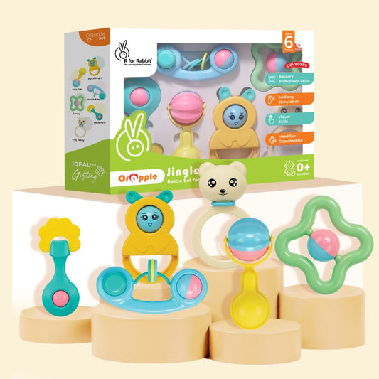Orapple Jingle Joy – BPA-Free Rattle Set for Newborns (Pack of 6) - Multi