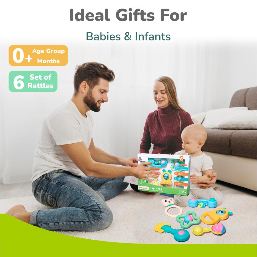 Orapple Jingle Joy – BPA-Free Rattle Set for Newborns (Pack of 6) - Multi