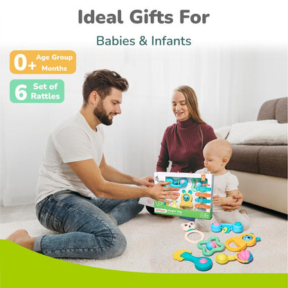 Orapple Jingle Joy – BPA-Free Rattle Set for Newborns (Pack of 6) - Multi