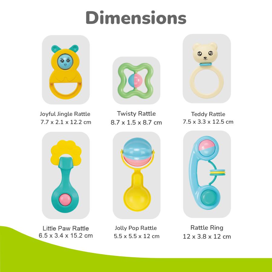 Orapple Jingle Joy – BPA-Free Rattle Set for Newborns (Pack of 6) - Multi