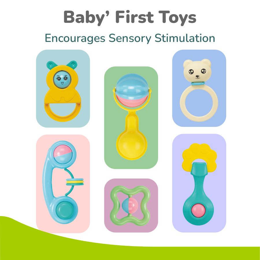 Orapple Jingle Joy – BPA-Free Rattle Set for Newborns (Pack of 6) - Multi