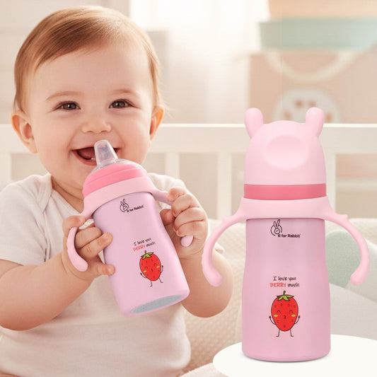 Steebo Fusion Spout Cup Stainless Steel Bottle For Kids, 270ml Leak Proof - Pink