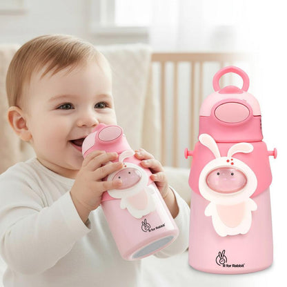 Steebo Zoobie Stainless Steel Sipper Feeding Bottle for Kids 550ml - Pink Bunny