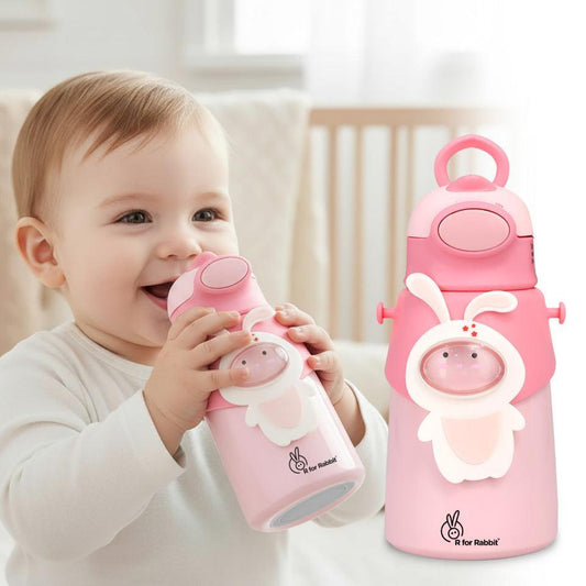 Steebo Zoobie Stainless Steel Sipper Feeding Bottle for Kids 550ml - Pink Bunny