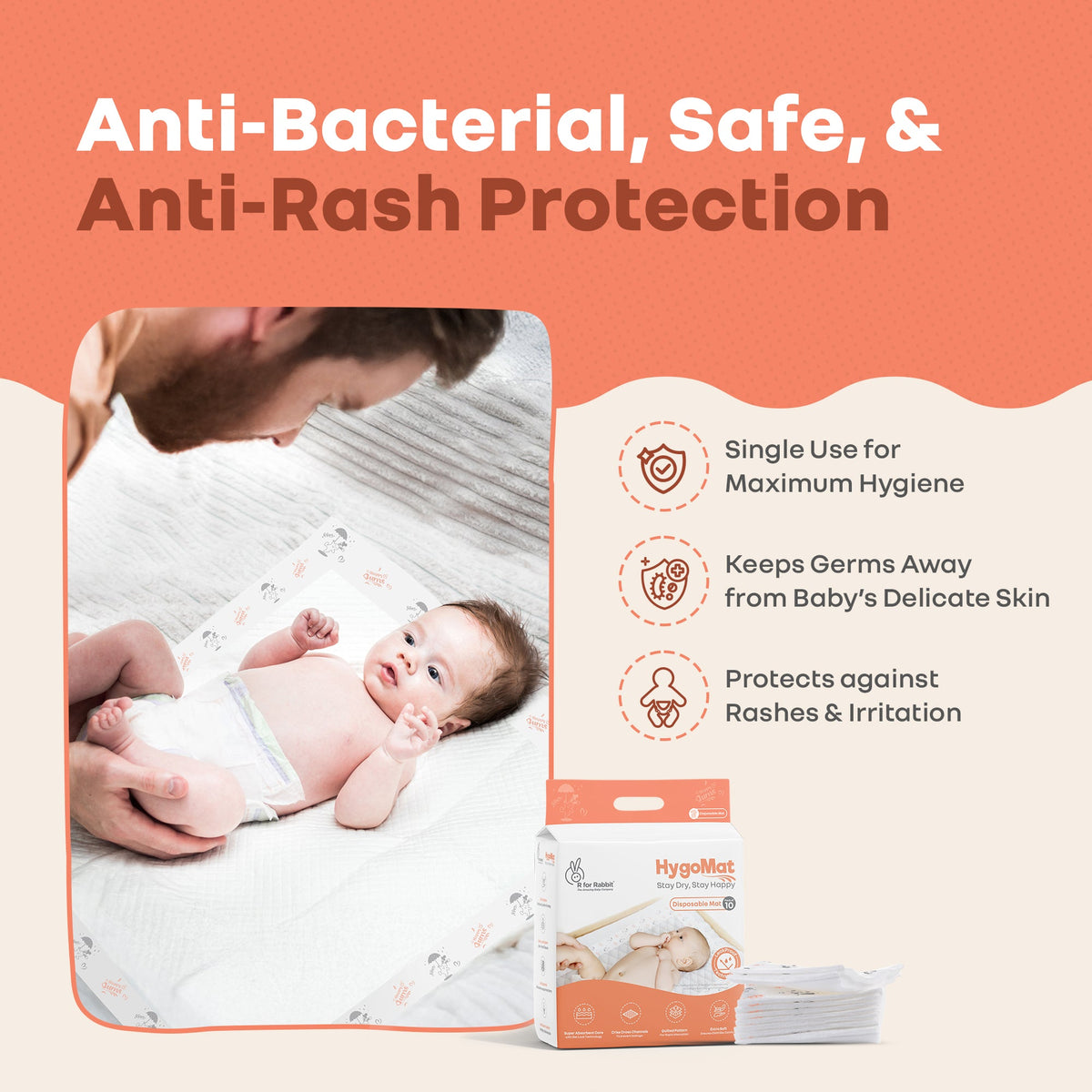 HygoMat – Soft, Anti-Bacterial & Leak-Proof Disposable Hygiene Mat for Babies - White Bunny Pack of 2
