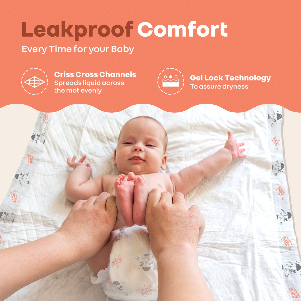 HygoMat – Soft, Anti-Bacterial & Leak-Proof Disposable Hygiene Mat for Babies - White Bunny Pack of 2