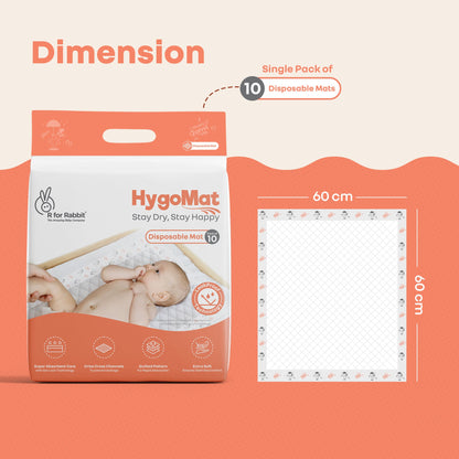HygoMat – Soft, Anti-Bacterial & Leak-Proof Disposable Hygiene Mat for Babies - White Bunny Pack of 2