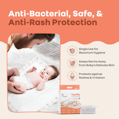 HygoMat – Soft, Anti-Bacterial & Leak-Proof Disposable Hygiene Mat for Babies - White Bunny Pack of 3