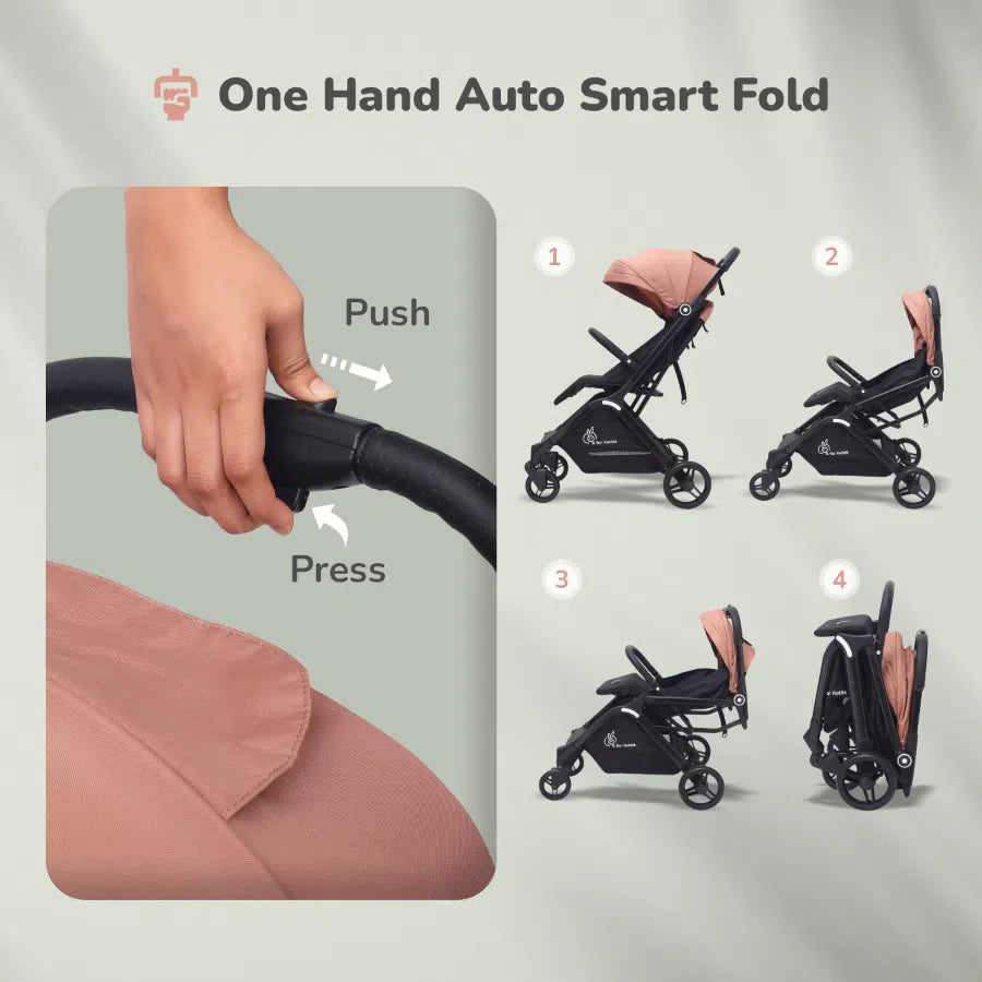 Street Smart Ace Auto Fold Kids Stroller - Peach Black