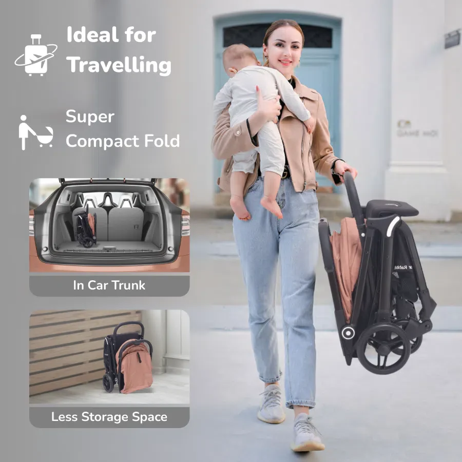 Street Smart Ace Auto Fold Kids Stroller - Peach Black