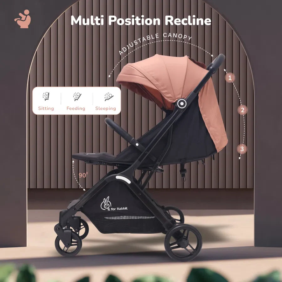 Street Smart Ace Auto Fold Kids Stroller - Peach Black