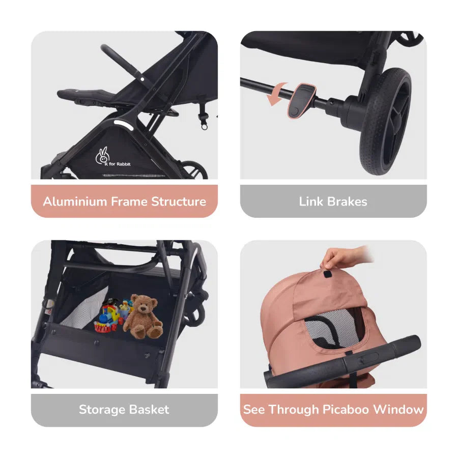 Street Smart Ace Auto Fold Kids Stroller - Peach Black