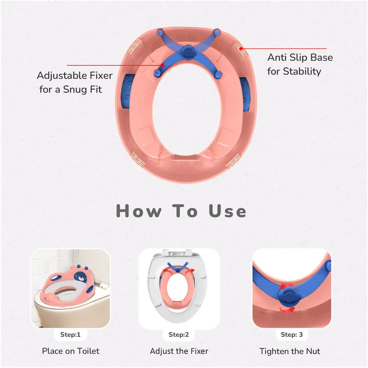 Minimo Teddy Toilet Seats Happy And Comfy Potty Training Seat For Baby - Peach Blue