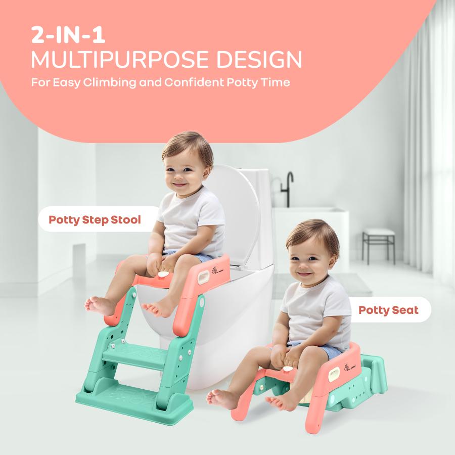 Hilltop Booster 2-In-1 Baby Potty Seat & Step Stool - Peach Green