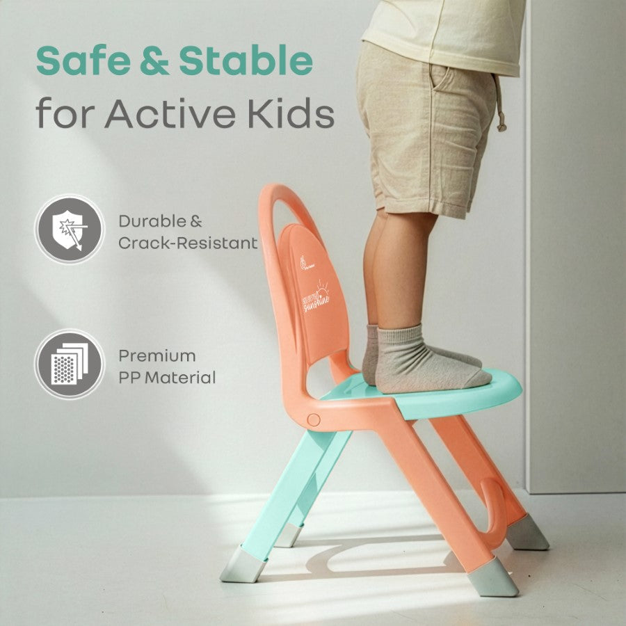 Jelly Bean Zippy Foldable Kids Chair - Ergonomic, Durable PP Material, Triangular Stable Structure, Travel-Friendly & Multi-Activity Chair (1-8 Years) - Peach Green
