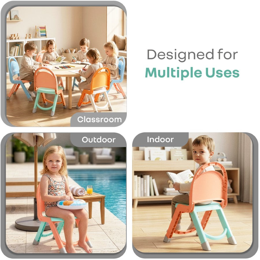 Jelly Bean Zippy Foldable Kids Chair - Ergonomic, Durable PP Material, Triangular Stable Structure, Travel-Friendly & Multi-Activity Chair (1-8 Years) - Peach Green