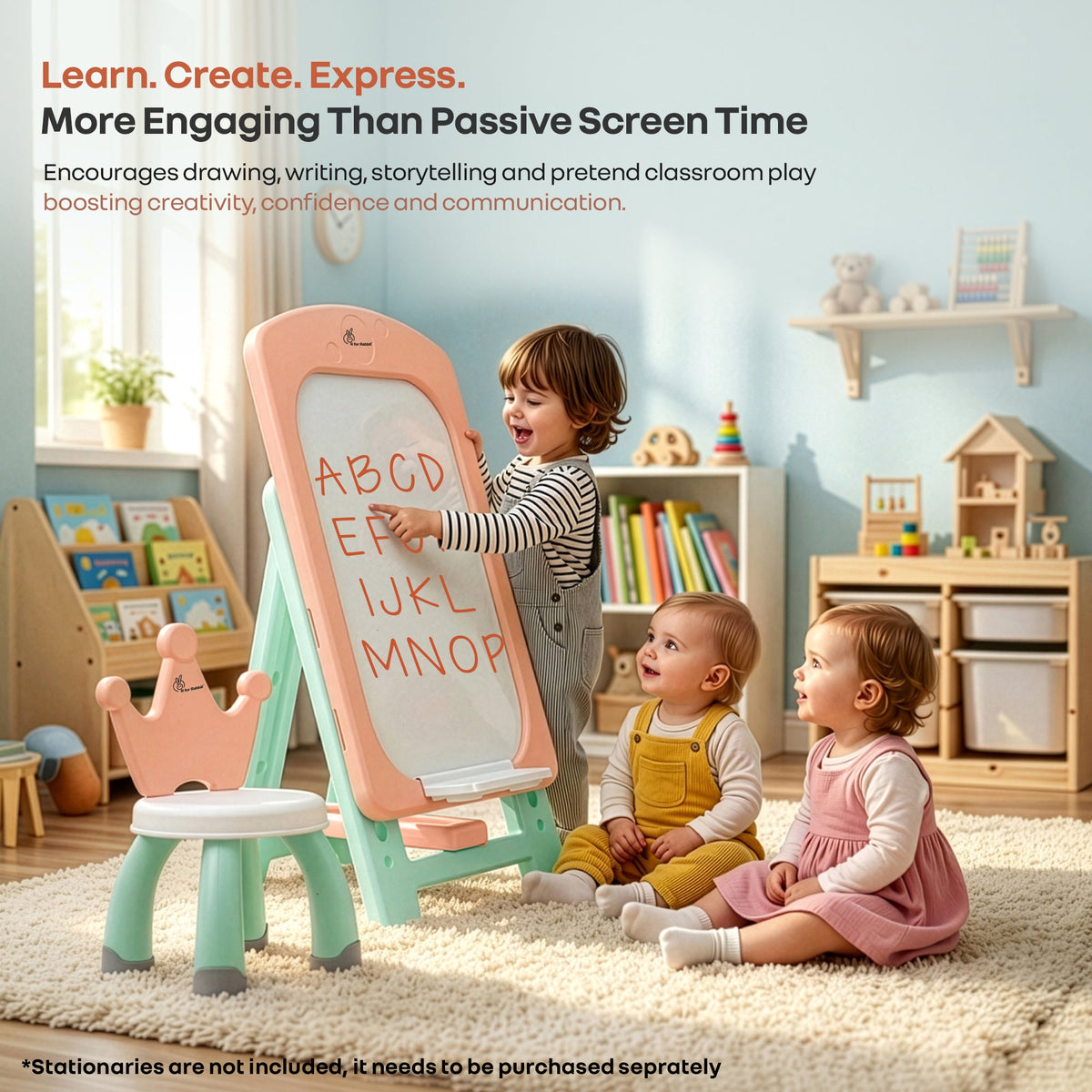 Little Genius Doodle Duo Whiteboard & Chair Set for 3–7 Years, 7-Level Height Adjustable, Foldable Study Table, Upto 40 kg - Peach Green