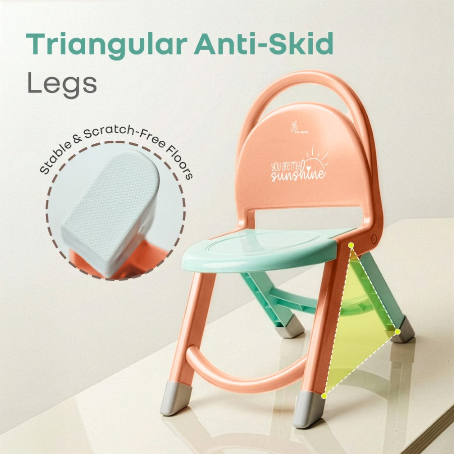 Jelly Bean Zippy Foldable Kids Chair - Ergonomic, Durable PP Material, Triangular Stable Structure, Travel-Friendly & Multi-Activity Chair (1-8 Years) - Peach Green
