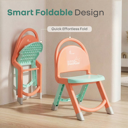 Jelly Bean Zippy Foldable Kids Chair - Ergonomic, Durable PP Material, Triangular Stable Structure, Travel-Friendly & Multi-Activity Chair (1-8 Years) - Peach Green