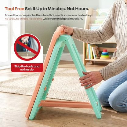 Little Genius Doodle Kids Whiteboard for Drawing & Learning – Foldable BPA Free Board with 7 Height Adjustments, Storage Tray & Stable Frame for Creative Activities (Age 3–7 Years) - Peach Green