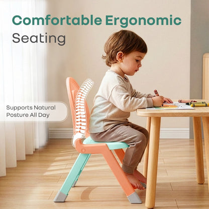 Jelly Bean Zippy Foldable Kids Chair - Ergonomic, Durable PP Material, Triangular Stable Structure, Travel-Friendly & Multi-Activity Chair (1-8 Years) - Peach Green