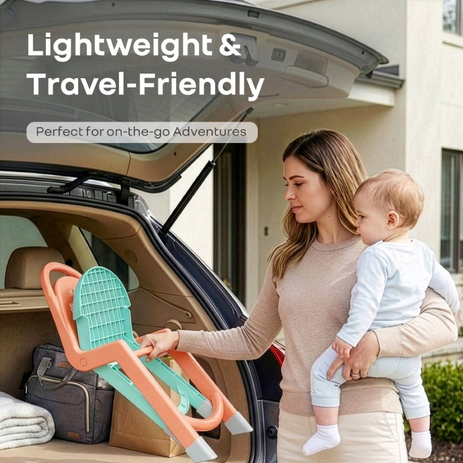 Jelly Bean Zippy Foldable Kids Chair - Ergonomic, Durable PP Material, Triangular Stable Structure, Travel-Friendly & Multi-Activity Chair (1-8 Years) - Peach Green