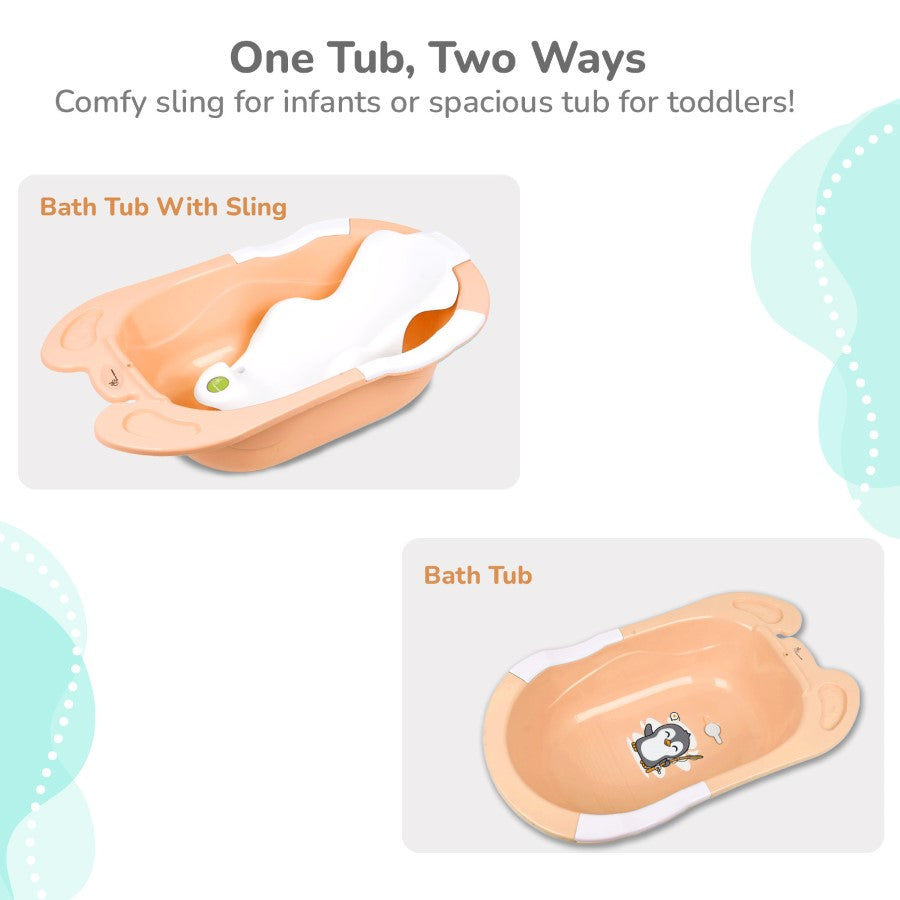 Bubble Double Snowy: 2-in-1 Baby Bath Tub with Ergonomic Sling - Peach White