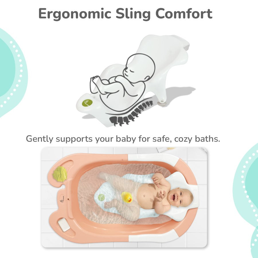 Bubble Double Snowy: 2-in-1 Baby Bath Tub with Ergonomic Sling - Peach White