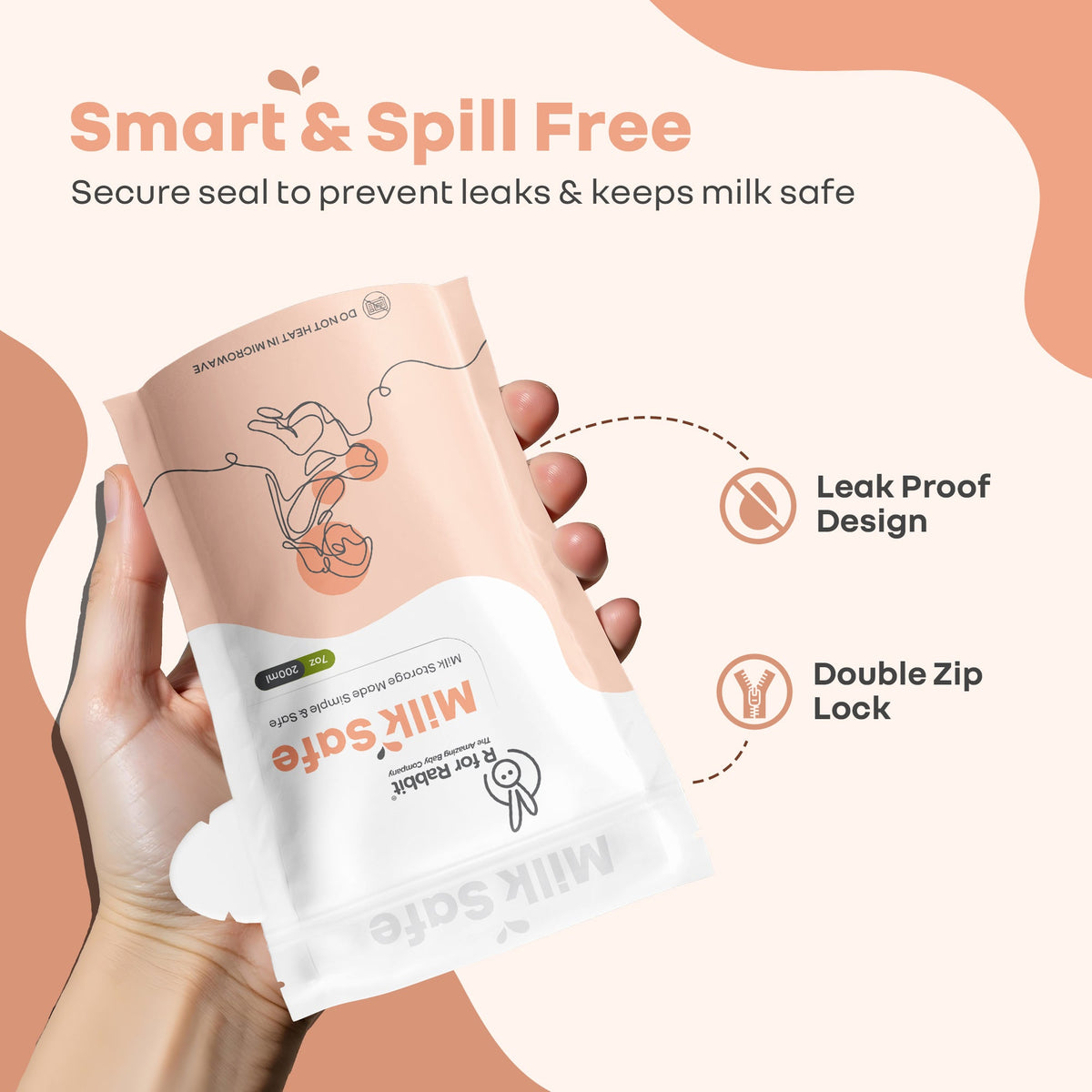 Milk Safe Breast Milk Storage Bags with Leakproof, BPA-Free, Temp Indicator (200ml x 30) - Peach White