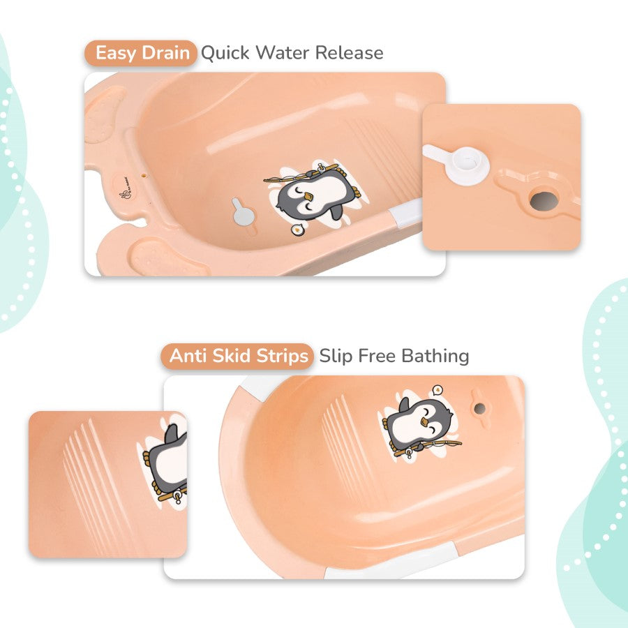 Bubble Double Snowy: 2-in-1 Baby Bath Tub with Ergonomic Sling - Peach White
