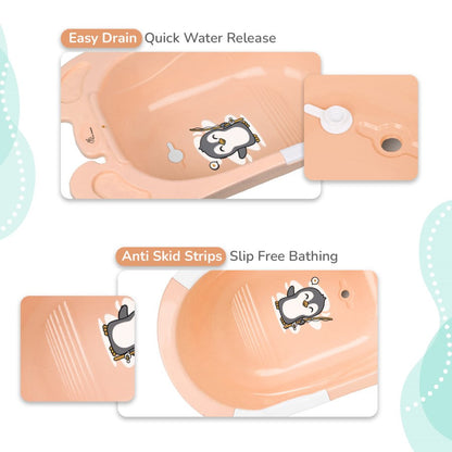 Bubble Double Snowy: 2-in-1 Baby Bath Tub with Ergonomic Sling - Peach White