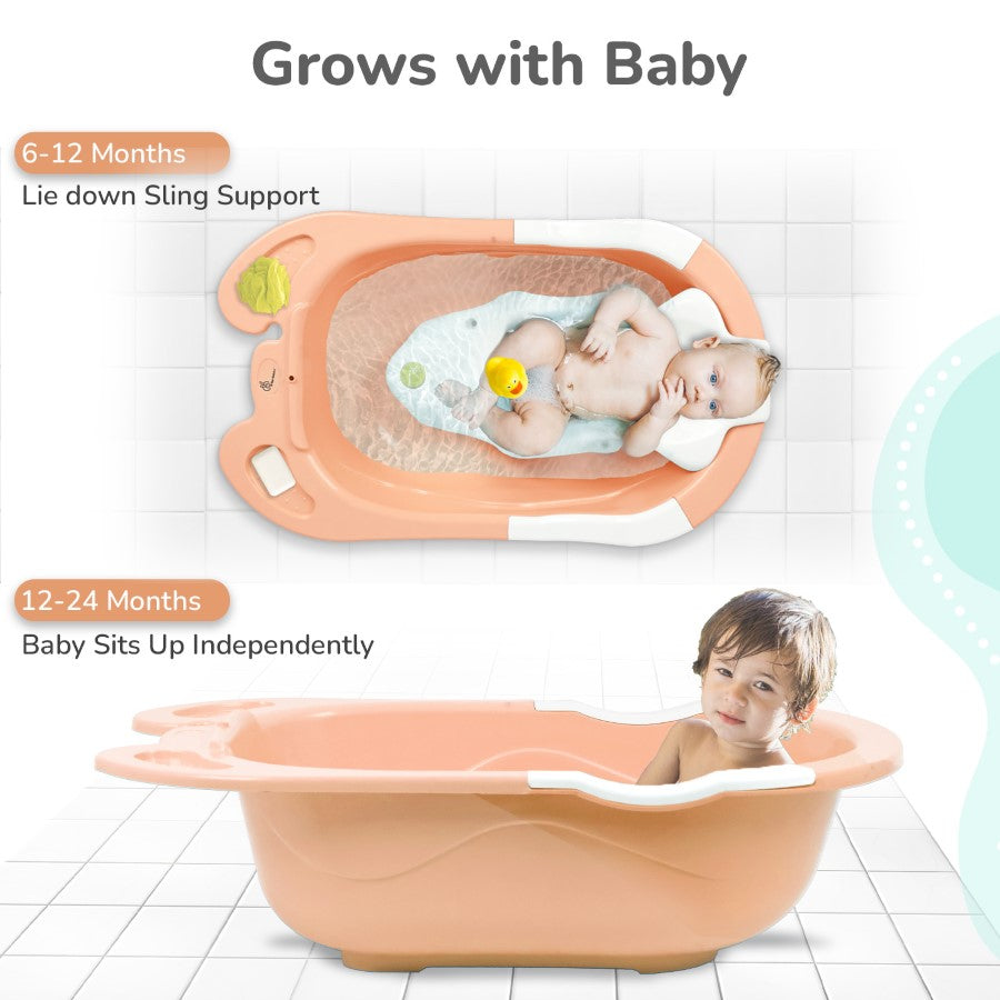 Bubble Double Snowy: 2-in-1 Baby Bath Tub with Ergonomic Sling - Peach White