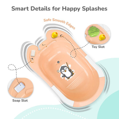 Bubble Double Snowy: 2-in-1 Baby Bath Tub with Ergonomic Sling - Peach White