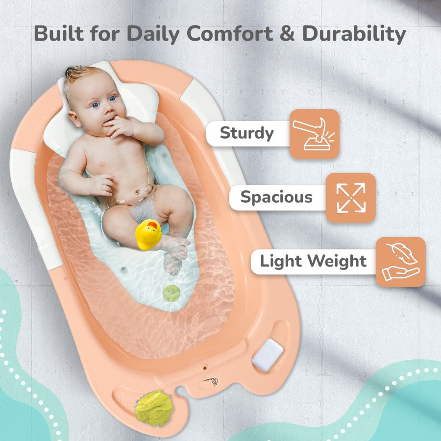 Bubble Double Snowy: 2-in-1 Baby Bath Tub with Ergonomic Sling - Peach White