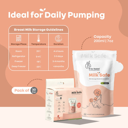 Milk Safe Breast Milk Storage Bags with Leakproof, BPA-Free, Temp Indicator (200ml x 30) - Peach White