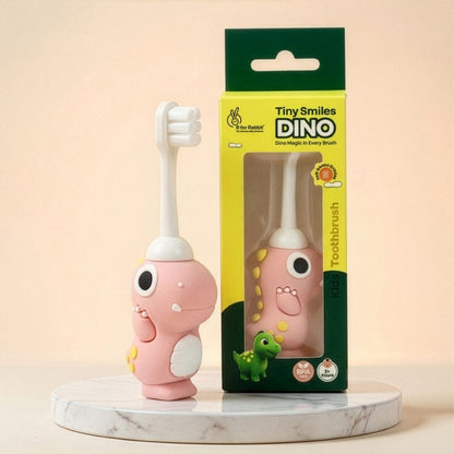 Tiny Smiles Dino Kids Toothbrush, Ultra-Soft Bristles for Gentle Oral Care, BPA-Free, Kids Brush for 2+ Years - Peach