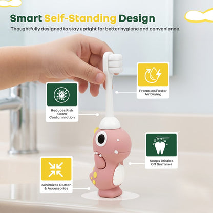 Tiny Smiles Dino Kids Toothbrush, Ultra-Soft Bristles for Gentle Oral Care, BPA-Free, Kids Brush for 2+ Years - Peach
