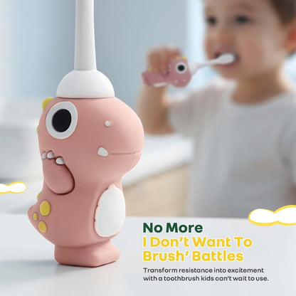 Tiny Smiles Dino Kids Toothbrush, Ultra-Soft Bristles for Gentle Oral Care, BPA-Free, Kids Brush for 2+ Years - Peach