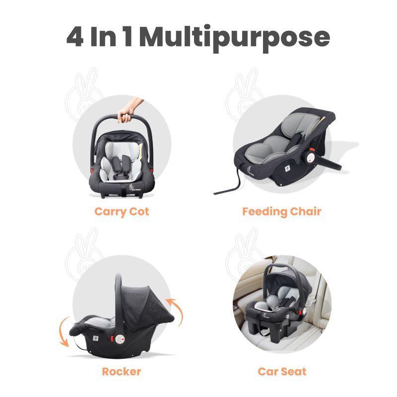 Picaboo Grand 4 In 1 Multipurpose Baby Carry Cot Cum Car Seat - Black Grey