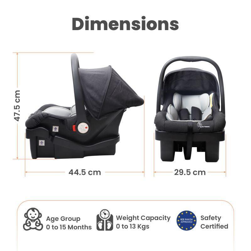 Picaboo Grand 4 In 1 Multipurpose Baby Carry Cot Cum Car Seat - Black Grey
