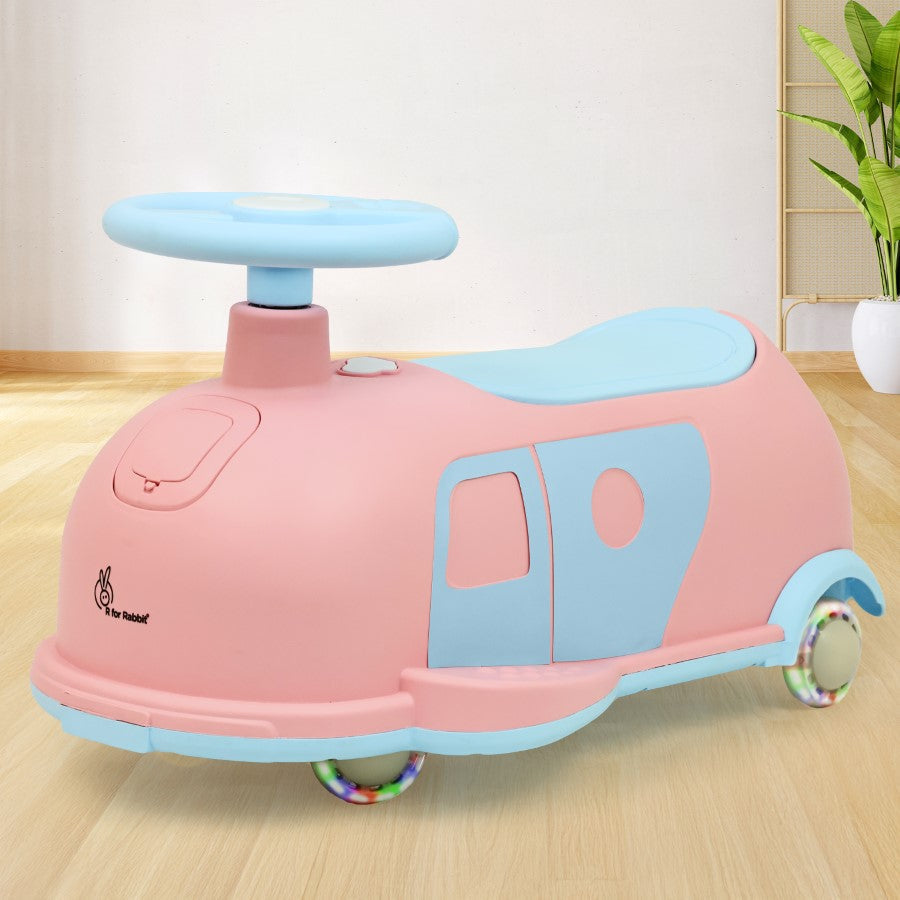 Iya Iya Caravan Swing car – 3-in-1 Multipurpose Ride-On with PU LED Wheels - Pink Blue