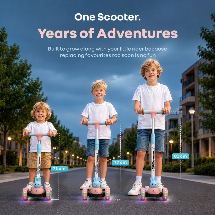 Road Runner Bunny Scooter For Kids With PU LED Wheels - Pink Blue