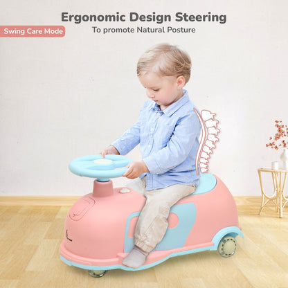 Iya Iya Caravan Swing car – 3-in-1 Multipurpose Ride-On with PU LED Wheels - Pink Blue