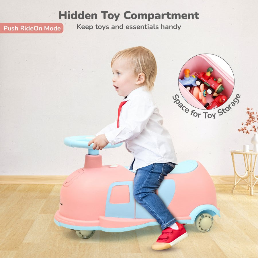 Iya Iya Caravan Swing car – 3-in-1 Multipurpose Ride-On with PU LED Wheels - Pink Blue