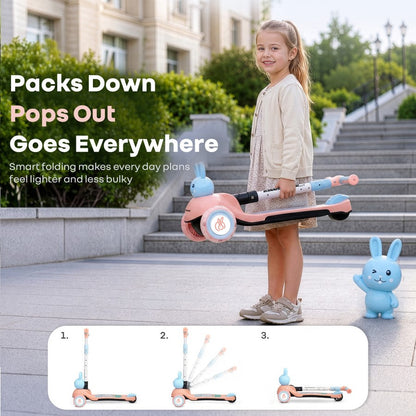 Road Runner Bunny Scooter For Kids With PU LED Wheels - Pink Blue